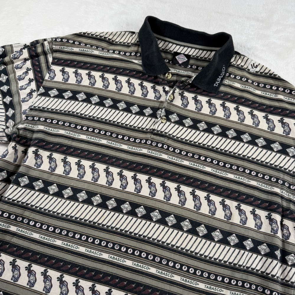 Tabasco McIlhenny Co Sportswear Mens Golf Polo Shirt All Over Print Black Gray